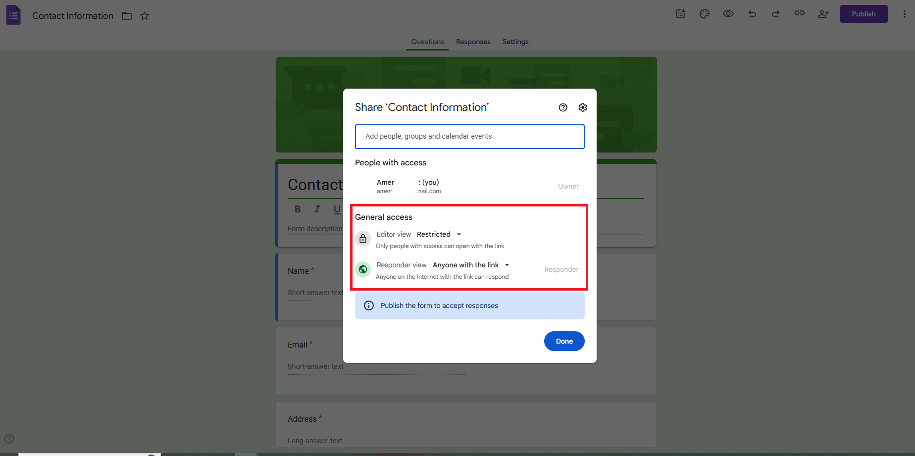 A screenshot of the Google Forms interface with arrows pointing to the 'Send' button, the link icon, and the 'Copy' button.
