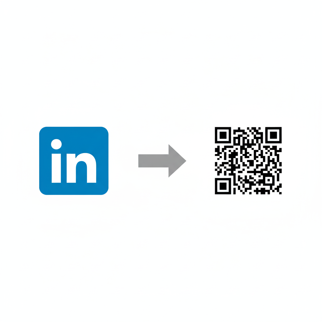 A graphic showing the process: A LinkedIn profile icon, an arrow, and a QR code icon, representing the link creation.