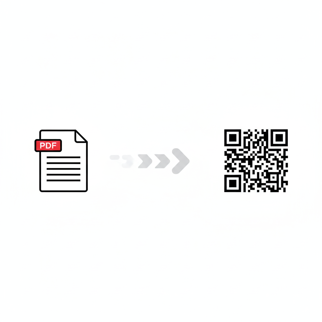 A graphic showing a PDF icon transforming into a QR code, symbolizing the connection process.