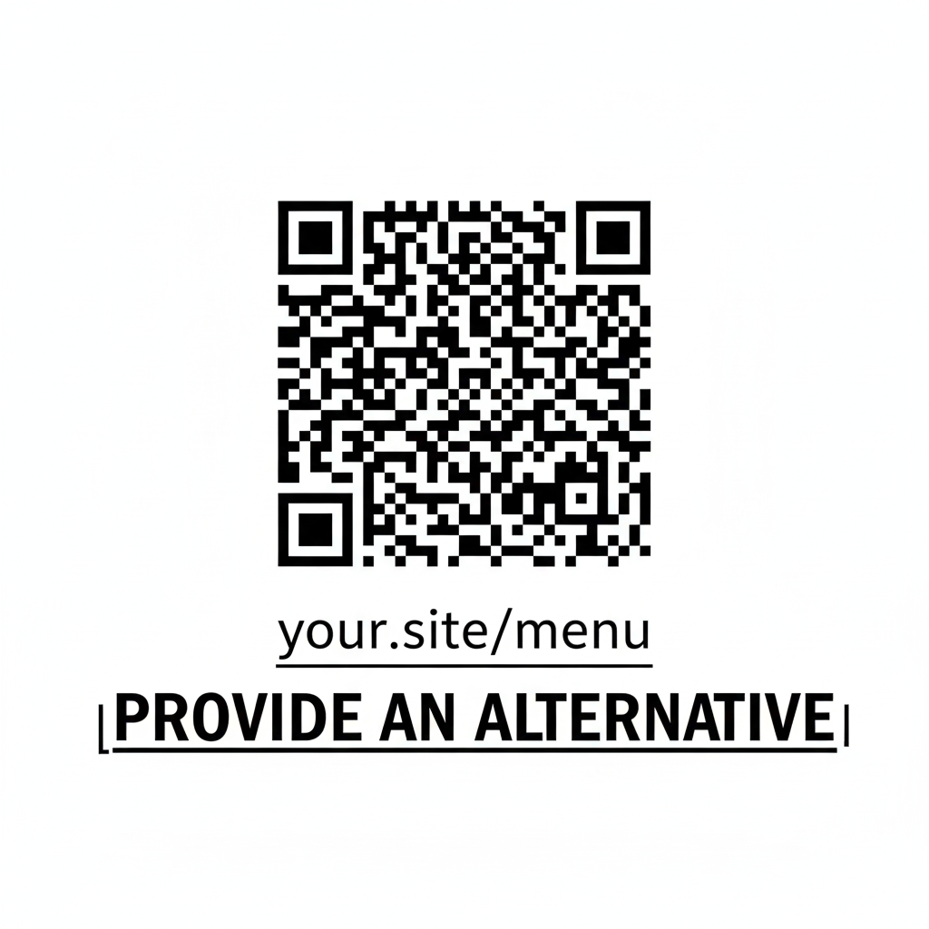 A diagram showing a QR code with a short, easy-to-read URL printed directly underneath it, labeled 'Provide an Alternative'.